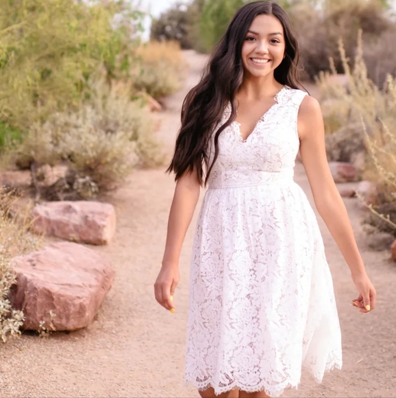 Lulus Dresses & Skirts - Lulu's Love Swept White Lace Midi Skater Dress sz Large